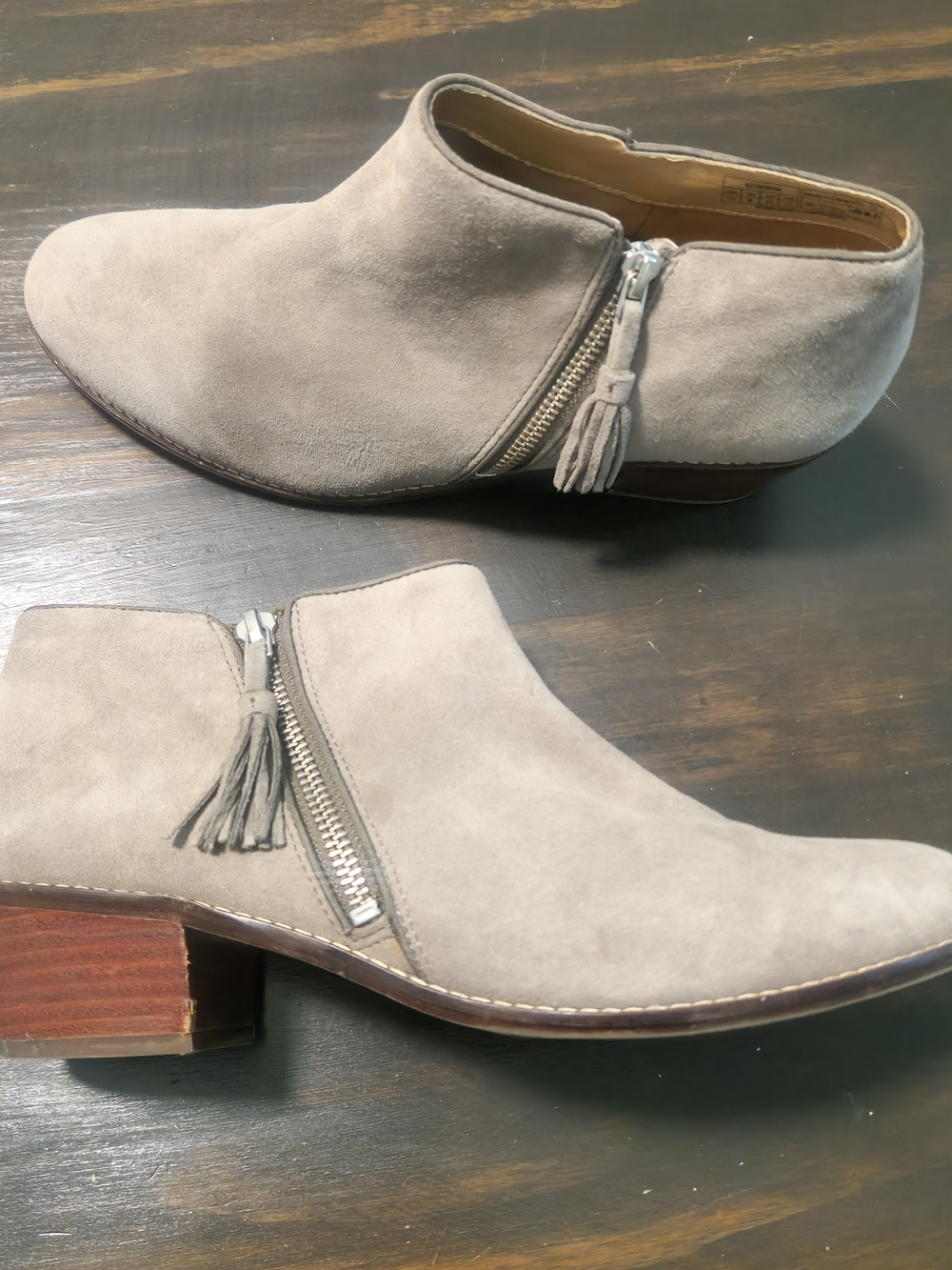Vionic Serena Gray Suede Ankle Booties | Side Zip + Tassel | Size 10